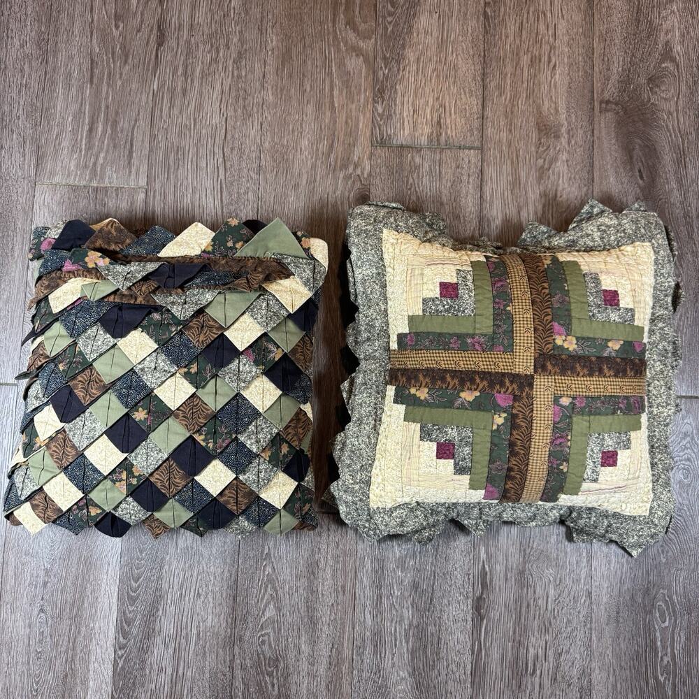 2x Donna Sharp 2002 Quilted Square Pillows 16", W/ Triangle Borders